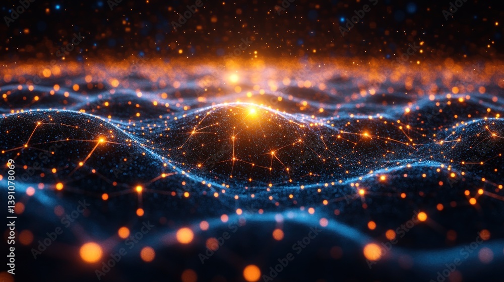 Fototapeta premium Glowing abstract wave of connected particles