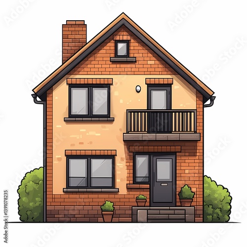 Modern Residential House with Brick Exterior and Spacious Yard - Architectural Design in Picturesque Setting