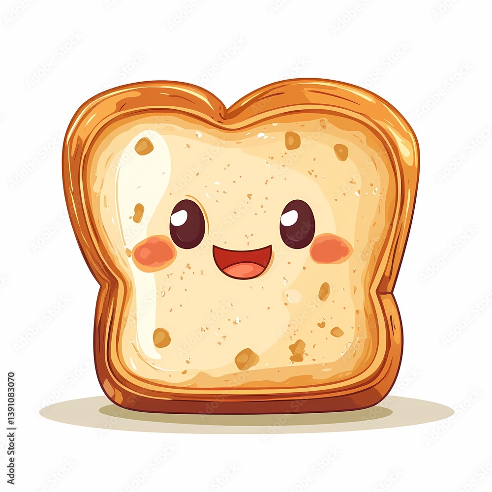 Cute Smiling Toast: Adorable Kawaii Bread Character Illustration - Whimsical Breakfast Art Cute Smiling Toast: Adorable Kawaii Bread Character Illustration - Whimsical Breakfast Art