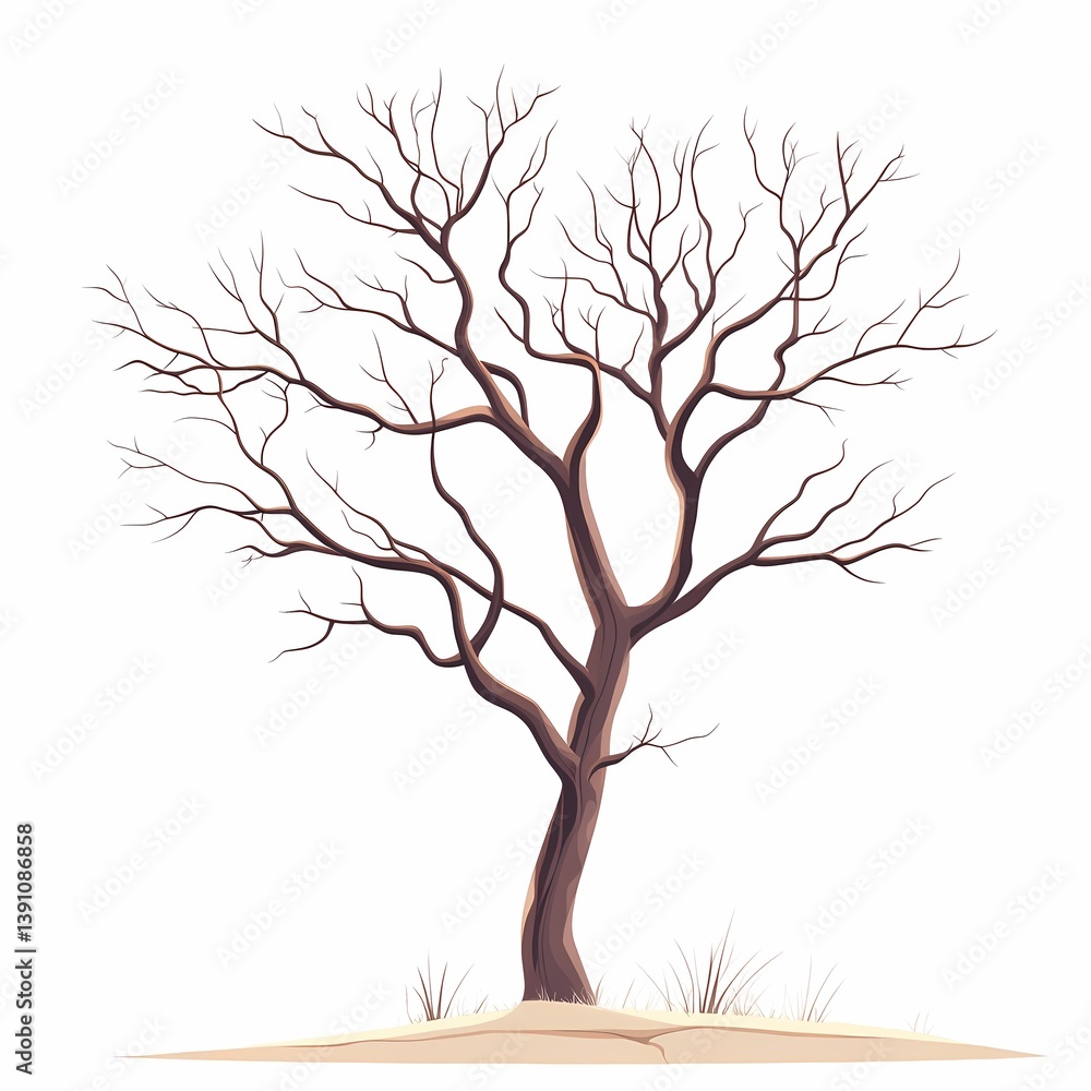 Fototapeta premium Leafless Tree Illustration Vector: A Decorative Silhouette Art Depicting Drought and Winter in a Barren Landscape