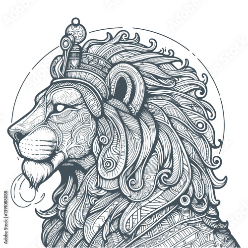 tattoo lion osiris, line art, isolated on white