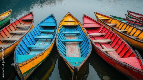 Wallpaper Mural Several colorful boats are resting on water in a row Torontodigital.ca