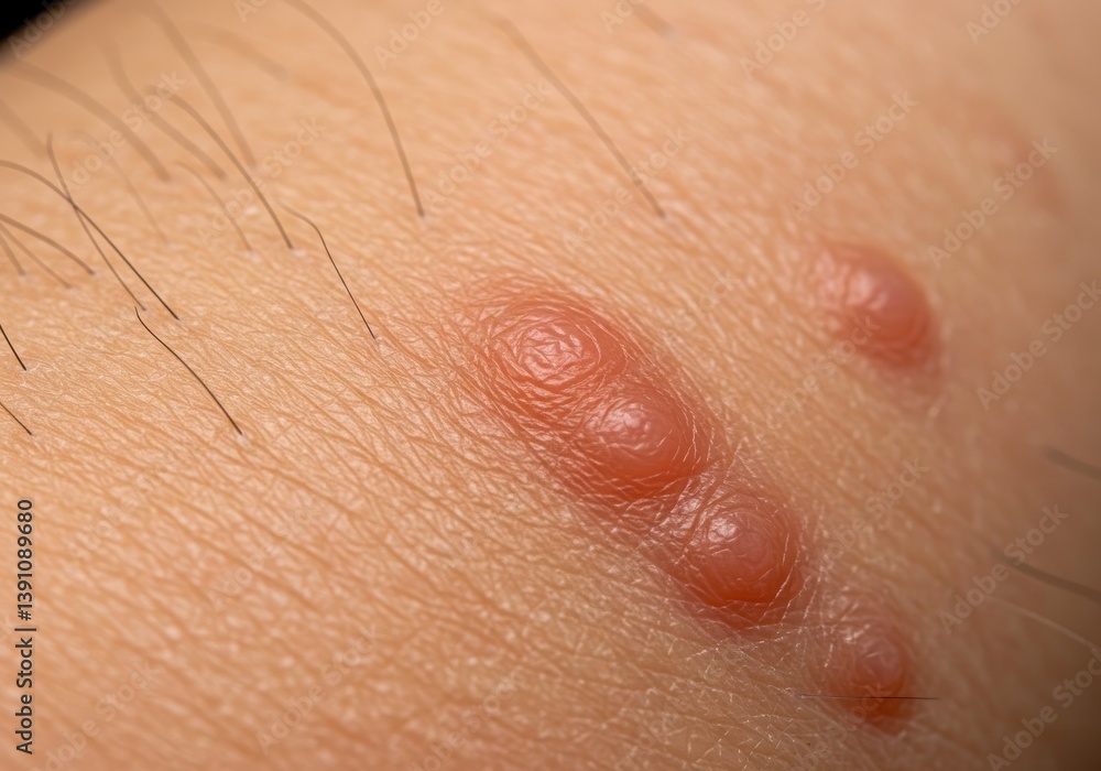 Fototapeta premium Close up view of skin with raised bumps and hair follicles visible in the light skin tone area