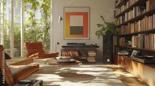 A cozy living room furnished with vintage decor and sunlight streaming in