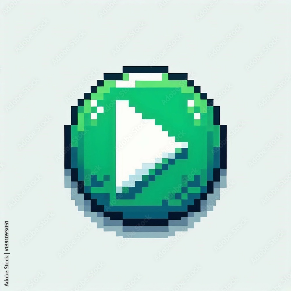 Fototapeta premium Green Pixel Art Play Button Icon Suitable for Marketing Material