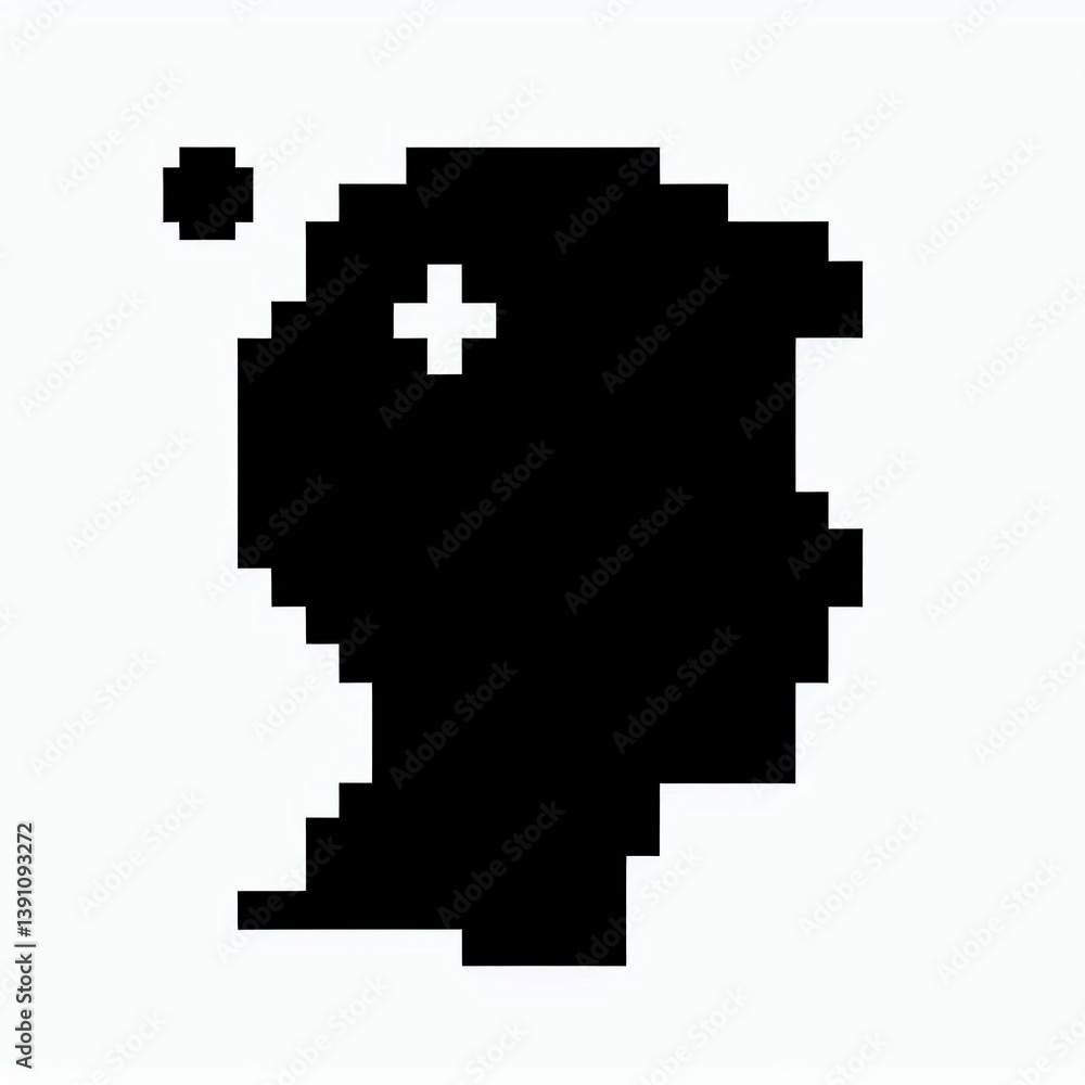 Obraz premium Abstract Pixel Character Head with Plus Sign Suitable for creative presentation