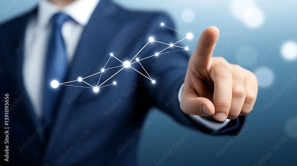 Businessman interacting with a growing graph Businessman interacting with a growing graph