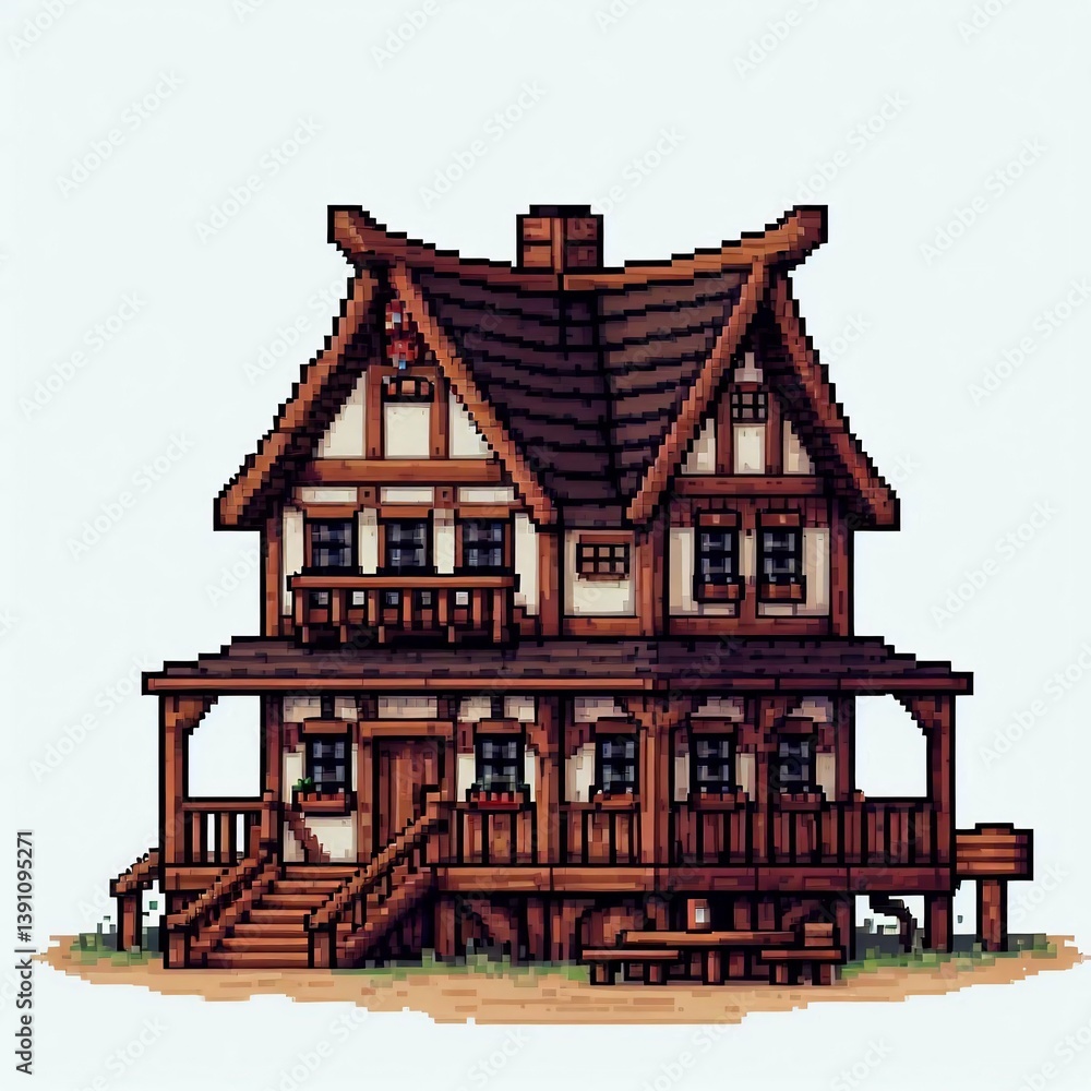 Pixel Art Tudor House Design Suitable for Professional Presentation Pixel Art Tudor House Design Suitable for Professional Presentation