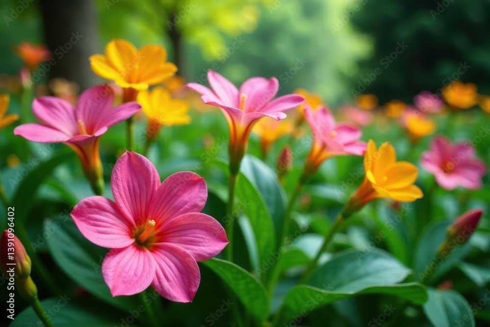 Paisley-shaped flowers in a lush green garden with foliage, nature, plant life, flower power Paisley-shaped flowers in a lush green garden with foliage, nature, plant life, flower power