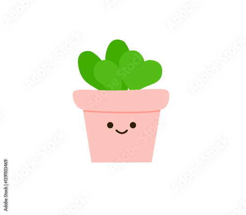 Happy Heart-Leaf Plant in Pink Pot: Kawaii Illustration