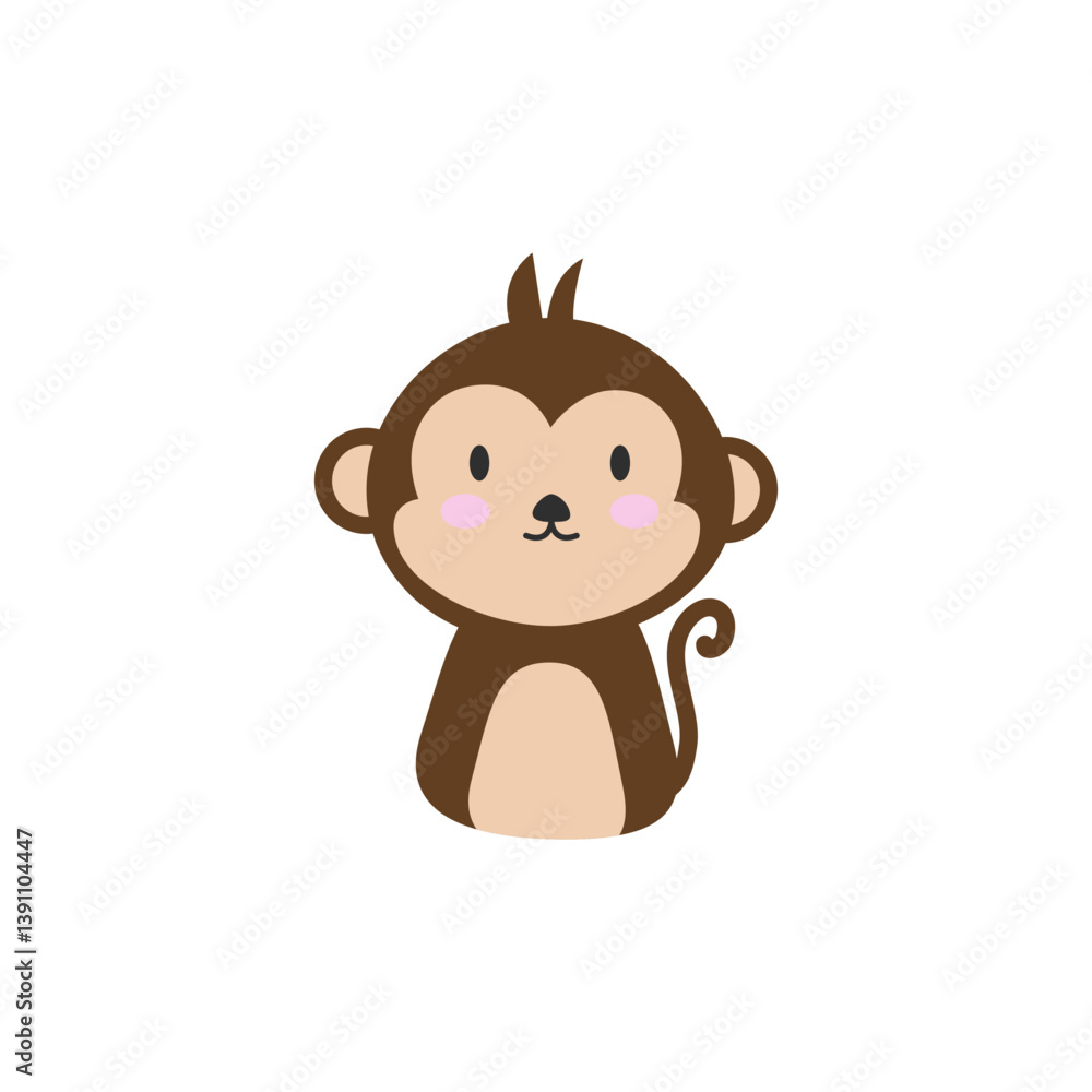 Fototapeta premium Adorable Cartoon Monkey Illustration, Simple Design, Brown and Beige