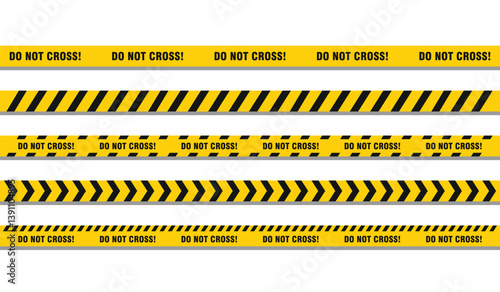 Police line do not cross. Barrier tape. Crime scene border. Safety type.  Accident restriction line. Isolated on white background. Vector  illustration