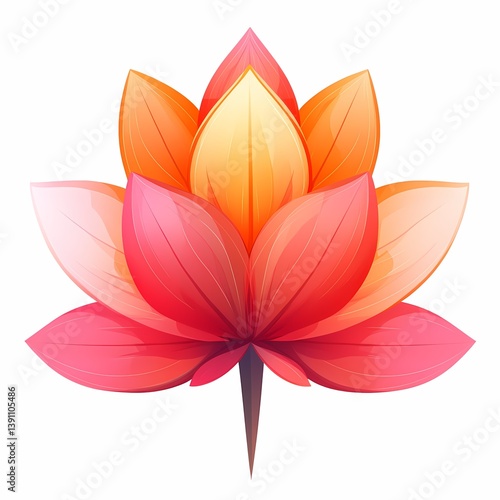 Vibrant Floral Botanical Illustration of Pink and Orange Lotus Lily: Serenity, Elegance, and Spiritual Harmony in Artistic Design