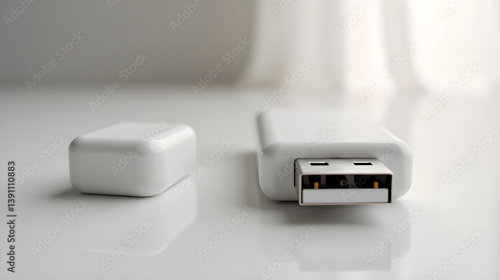 Fototapeta premium low angle close-up with softened backdrop of a USB flash drive