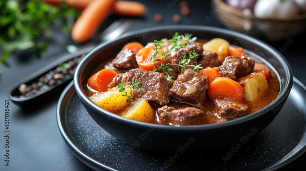 a bowl of beef stew with tender chunks of meat a bowl of beef stew with tender chunks of meat