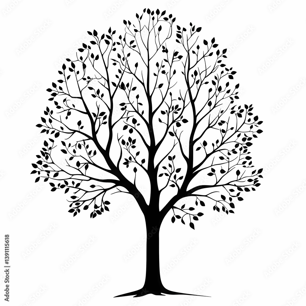 Black and White Tree Silhouette Illustration: Botanical Vector Art Reflecting Nature's Resilience and Growth Black and White Tree Silhouette Illustration: Botanical Vector Art Reflecting Nature's Resilience and Growth