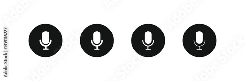 Microphone icon set. Different microphone collection. Podcast mike, journalist microphone, karaoke, conference. Microphone vector icon set. Microphones audio podcast vector icons.