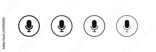 Microphone icon set. Different microphone collection. Podcast mike, journalist microphone, karaoke, conference. Microphone vector icon set. Microphones audio podcast vector icons.