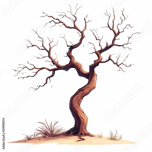 Barren Tree Branch - Eco-Friendly Dry Landscape Illustration: Nature's Twisted Art