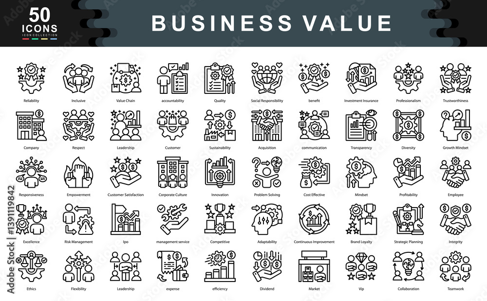 Business Value icon collection set. Simple line vector illustration. Business Value icon collection set. Simple line vector illustration.