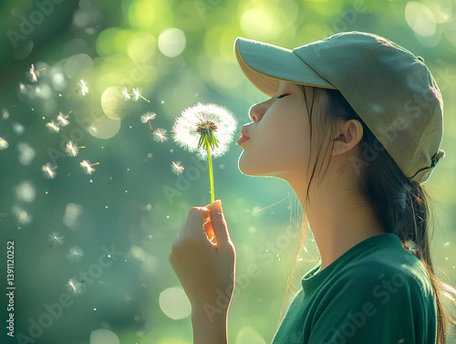 girl blowing dandelion