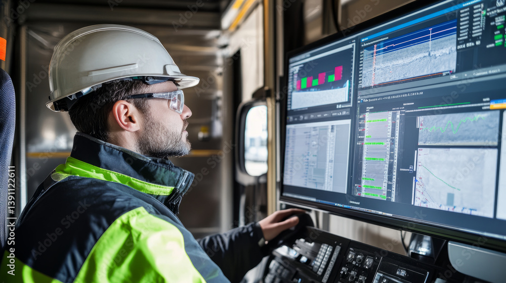 Industrial operator monitoring data control room digital interface modern environment professional viewpoint efficiency in technology Industrial operator monitoring data control room digital interface modern environment professional viewpoint efficiency in technology