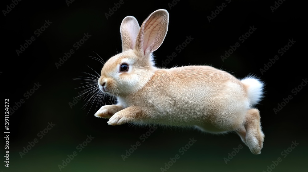 Adorable light beige rabbit leaping in the air Adorable light beige rabbit leaping in the air