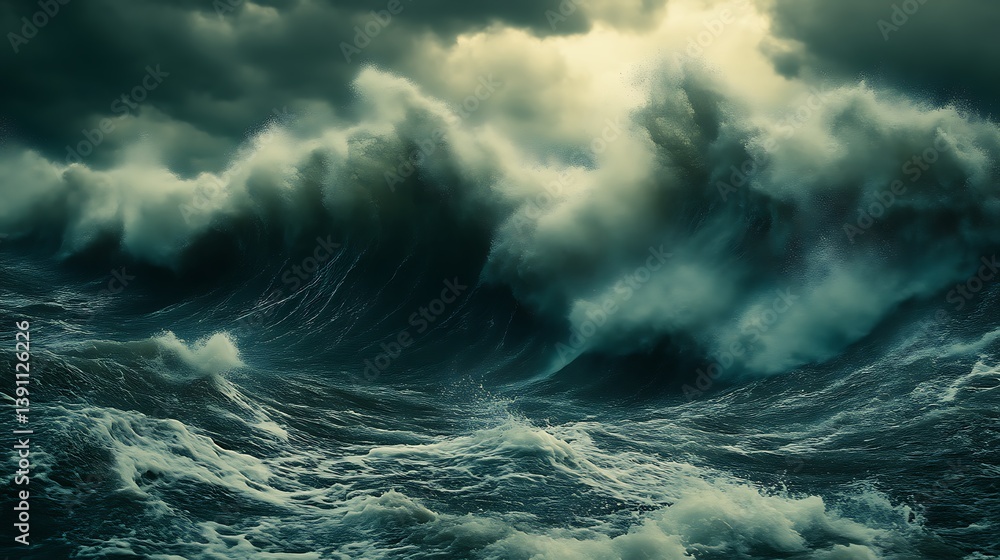 Fototapeta premium Immense, dark ocean waves during a violent storm.