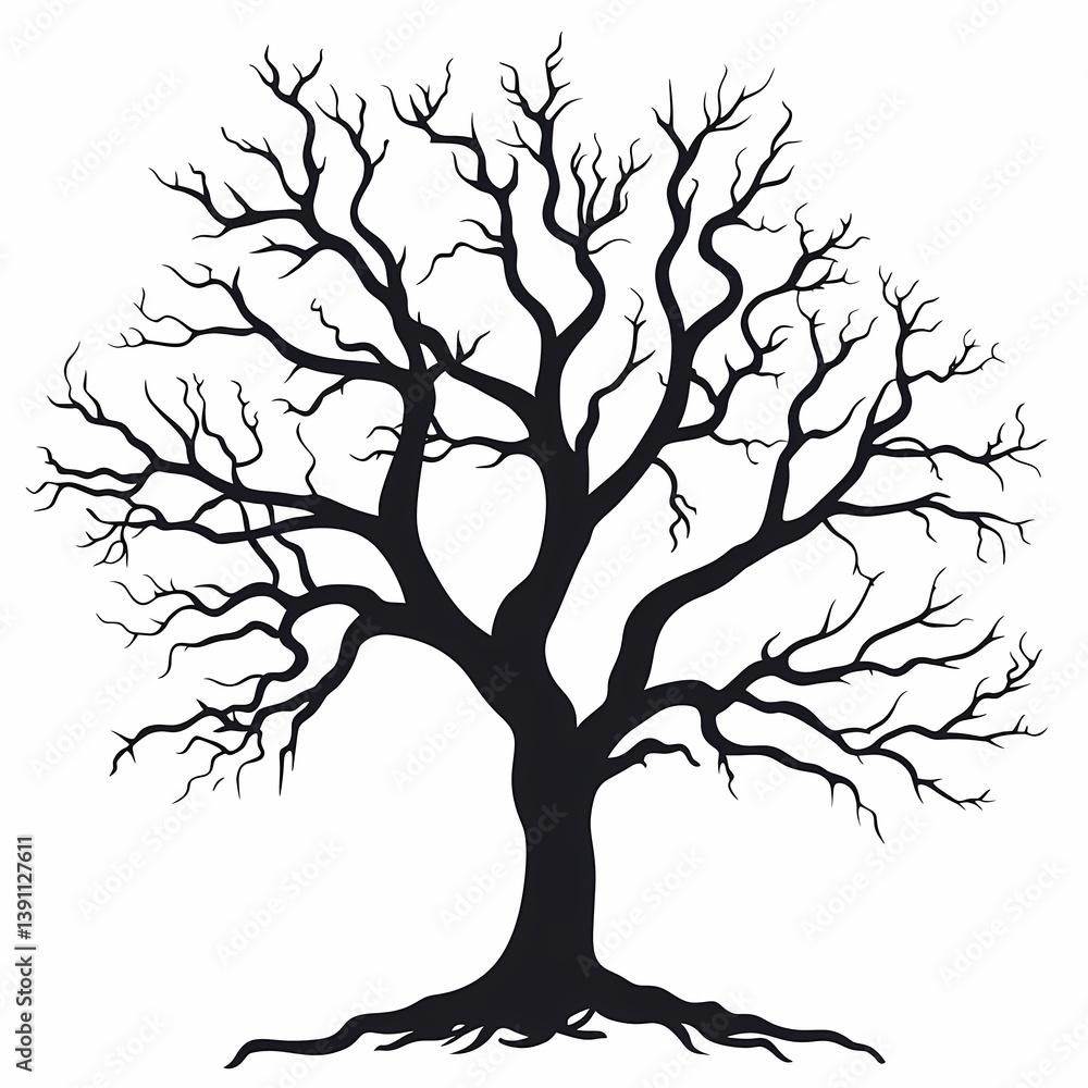 Fototapeta premium Leafless Tree Silhouette: Mystical Gothic Art for Eco-Friendly Design Elements