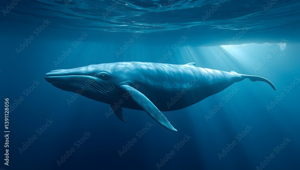 Fototapeta premium a majestic large whale isolated on deep blue ocean 