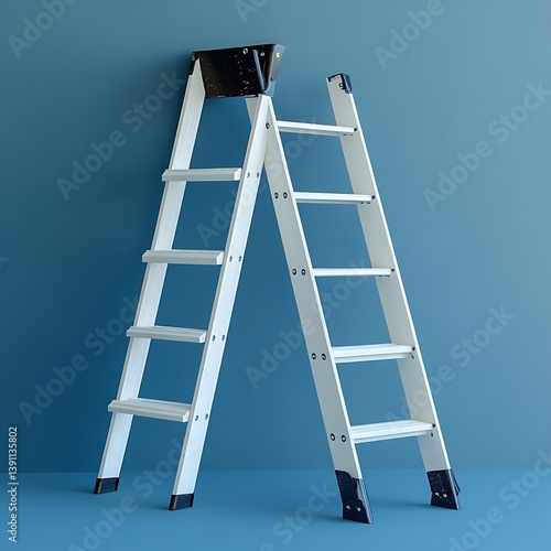 White Folding Ladder Against Teal Wall