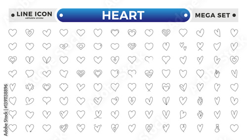Heart outline icon set. Life, heartbeat, caring, passion, healthcare, emotional, like, charity and more. Editable stroke outline icon.
