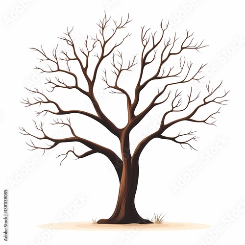 Leafless Tree Branches in a Desolate Woodland: Minimalist Nature Art Silhouette for Seasonal Decorative Design