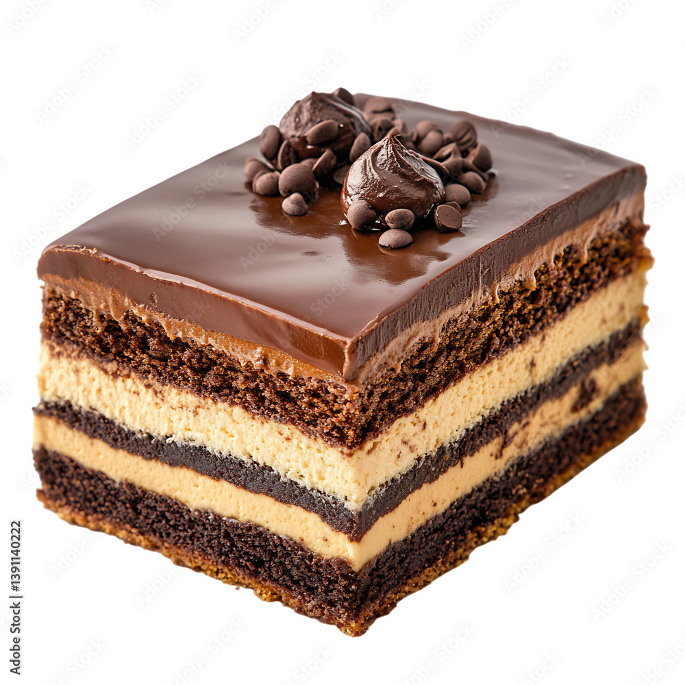 A Classic Opera Cake with Layers of Almond Sponge Isolated on Transparent Background A Classic Opera Cake with Layers of Almond Sponge Isolated on Transparent Background