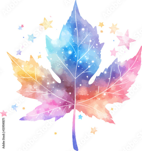 A dreamy maple leaf with sparkling colors
