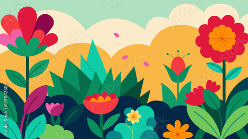 Empty Flower Garden An of a vibrant flower garden but with no bees or butterflies visible depicting a stark contrast between the lush plants and the absence of