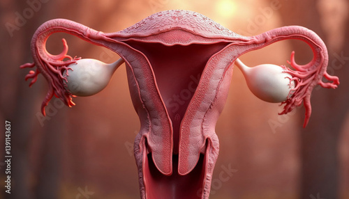 3D cross-section of the uterus showing the endometrium