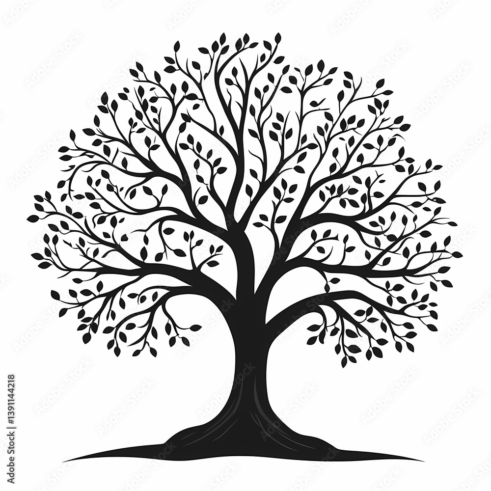 Black Silhouette Tree with Lush Greenery Foliage - Nature Art Illustration & Leafy Graphic Design Black Silhouette Tree with Lush Greenery Foliage - Nature Art Illustration & Leafy Graphic Design