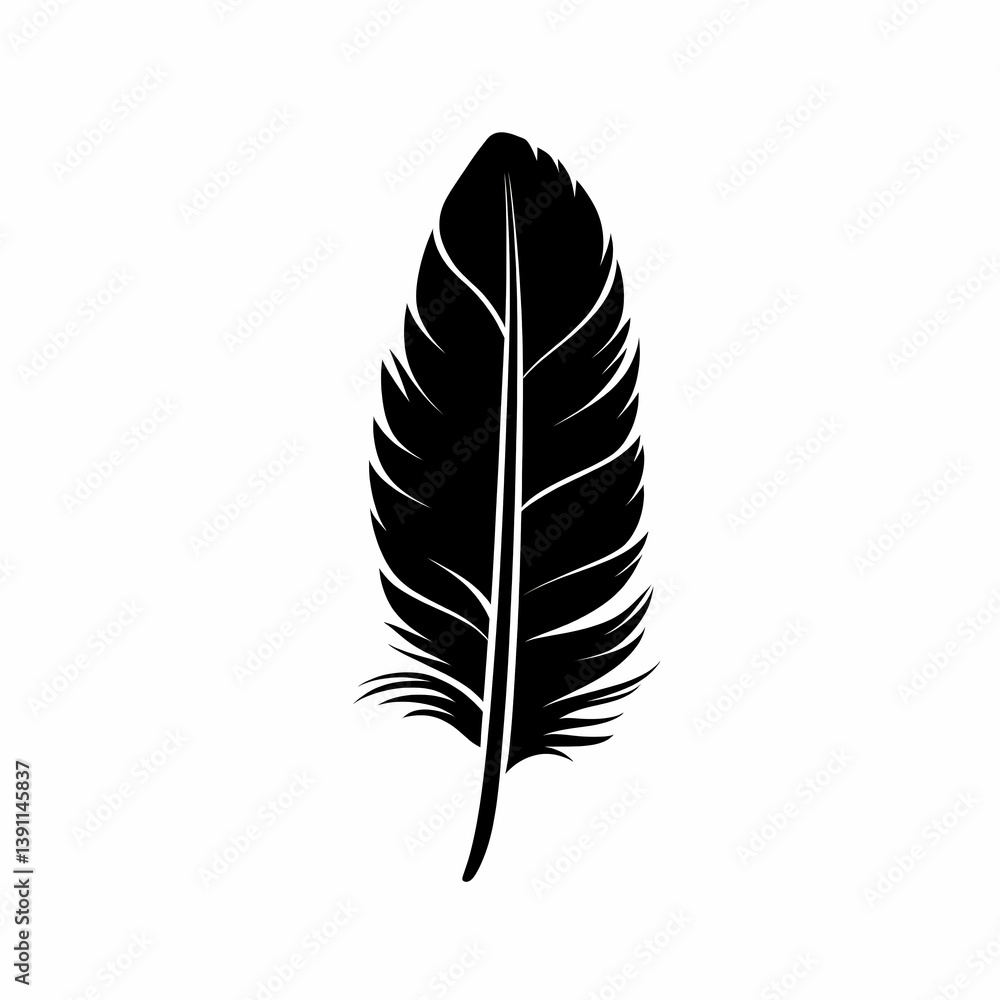 Fototapeta premium Black Feather Silhouette Illustration. Elegant Graphic Art Design for Nature-Inspired Decorations