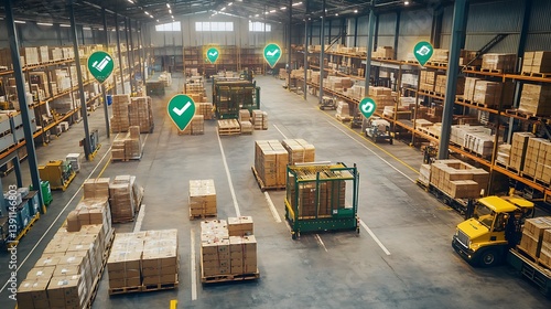Large warehouse with automated inventory management system