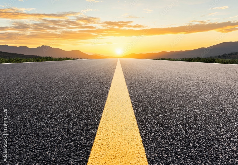 Fototapeta premium Asphalt Road Leading to Sunset Mountains