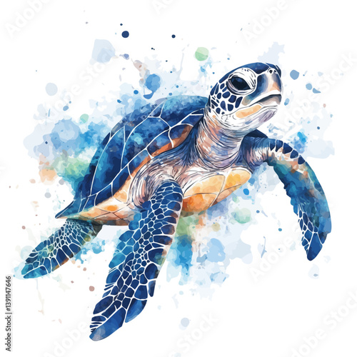 A watercolor painting of Kempas ridley sea turtle, isolated on a white background. Kempas ridley sea turtle vector


