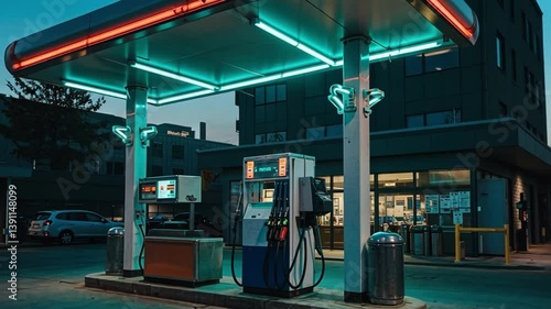 Classic Gas Station under Neon Lights