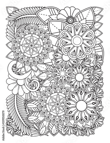 Zentangle Coloring Pages for adults. vector illustration of a floral background