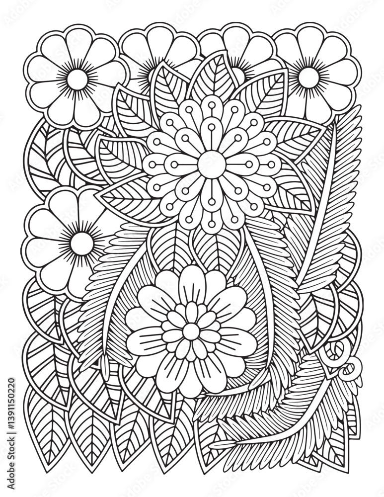 Fototapeta premium Zentangle Coloring Pages for adults. abstract floral background