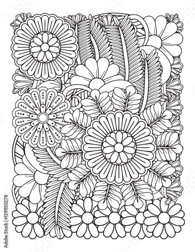 Zentangle Coloring Pages for adults. vector illustration of a flower