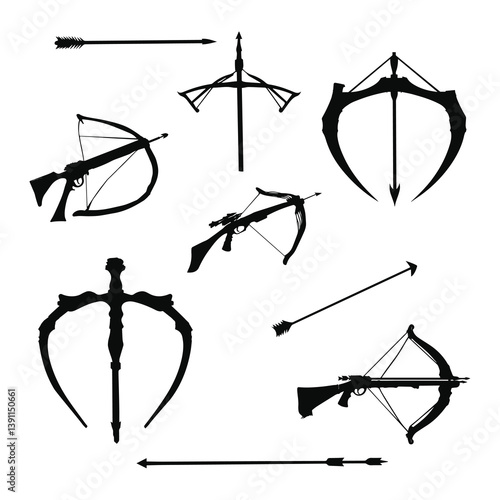 crossbow and bolts  silhouettes set  Vector Bundle