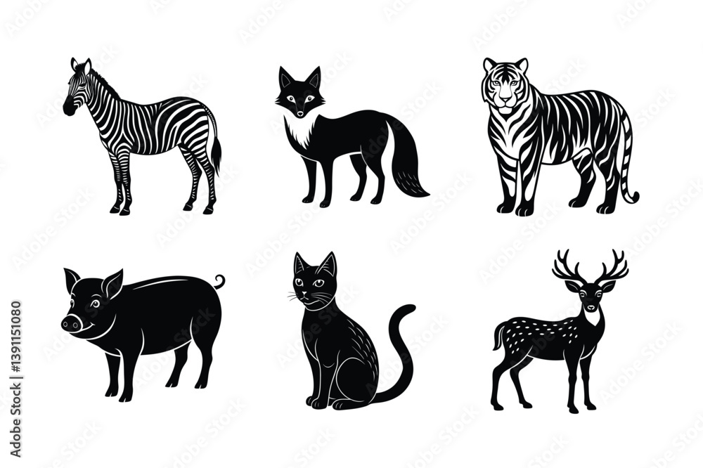 Obraz premium A set of domestic and wild animals