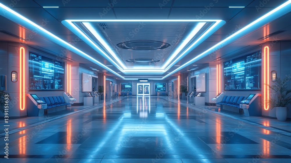 Fototapeta premium Futuristic Neon Corridor: A Cyberpunk Digital Dreamscape