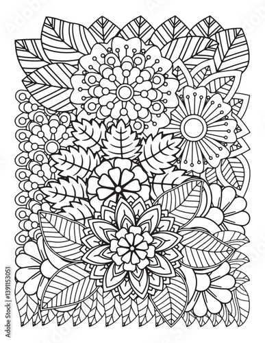Zentangle Coloring Pages for adults. abstract floral background